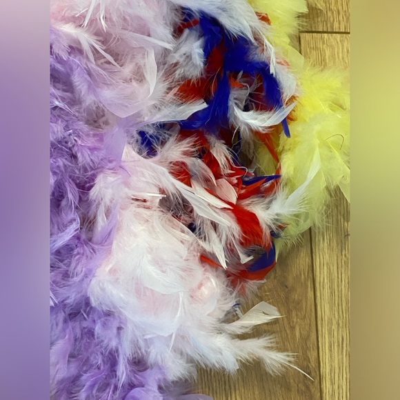 Collection of 4 Real Feather Boas - Yellow, Pink, Purple, and Red White & Blue - Picture 6 of 8